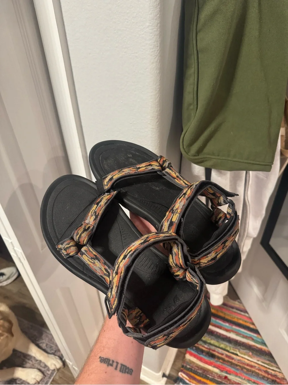 TEVA Men's Black Sandals with Multicolor Woven Straps